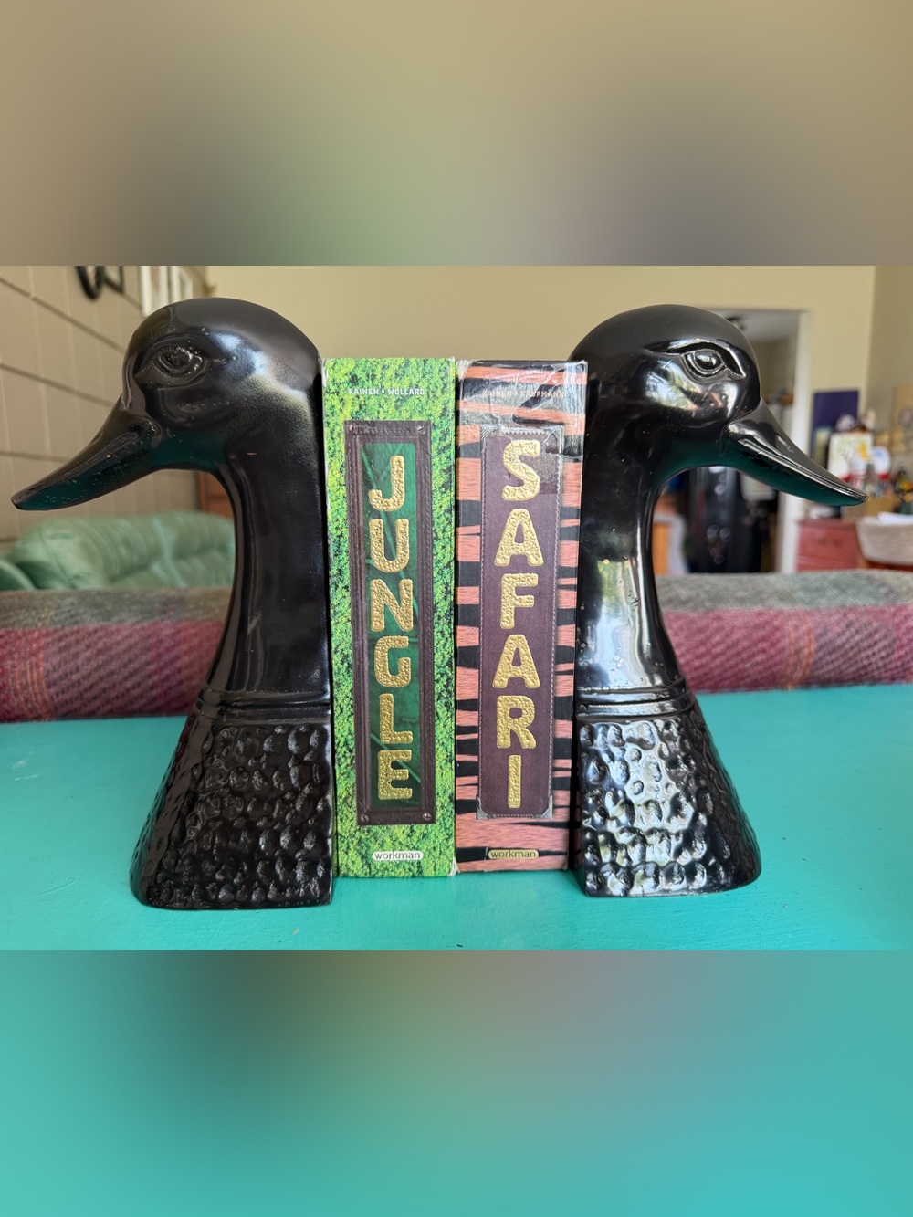 Vintage brass duck heads book ends